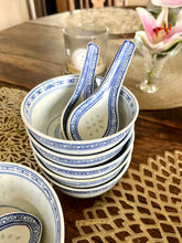 Load image into Gallery viewer, Collection of Chinese Rice Grain Porcelain bowels - 12 small, 12 spoons, 2 large