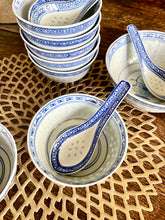 Load image into Gallery viewer, Collection of Chinese Rice Grain Porcelain bowels - 12 small, 12 spoons, 2 large