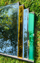 Load image into Gallery viewer, Stunning Large 1930’s Art Deco Odeon Fan Mirror With Green & Amber Coloured Glass Panels