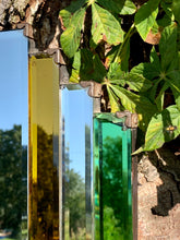 Load image into Gallery viewer, Stunning Large 1930’s Art Deco Odeon Fan Mirror With Green & Amber Coloured Glass Panels