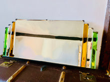 Load image into Gallery viewer, Stunning Large 1930’s Art Deco Odeon Fan Mirror With Green & Amber Coloured Glass Panels