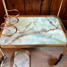 Load image into Gallery viewer, Vintage Marble Effect 2 Tier Drinks Trolley with Bottle Holders and Trays