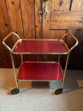 Load image into Gallery viewer, Red 1970’s 2 Tier Drinks Trolley