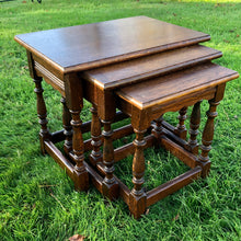 Load image into Gallery viewer, Nest of 3 Heavy Solid Oak Tables