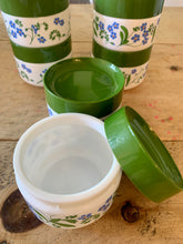 Load image into Gallery viewer, 1950s Vintage Milk Glass Stackable Storage Pots with Forget-me-Not Flower Design, made by Cerve