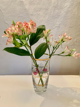 Load image into Gallery viewer, Glass and gold vase with Dianthus spray detail