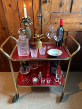Load image into Gallery viewer, Red 1970’s 2 Tier Drinks Trolley