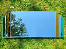 Load image into Gallery viewer, Stunning Large 1930’s Art Deco Odeon Fan Mirror With Green & Amber Coloured Glass Panels