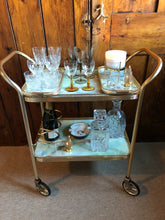 Load image into Gallery viewer, Vintage Marble Effect 2 Tier Drinks Trolley with Bottle Holders and Trays
