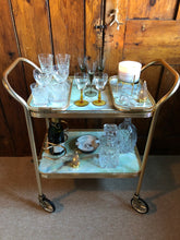 Load image into Gallery viewer, Vintage Marble Effect 2 Tier Drinks Trolley with Bottle Holders and Trays