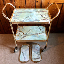 Load image into Gallery viewer, Vintage Marble Effect 2 Tier Drinks Trolley with Bottle Holders and Trays