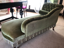 Load image into Gallery viewer, Vintage Olive Green Chaise Longue