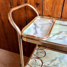 Load image into Gallery viewer, Vintage Marble Effect 2 Tier Drinks Trolley with Bottle Holders and Trays