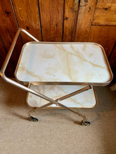 Load image into Gallery viewer, 1970’s Marble Effect 2 Tiered Collapsible Drinks Trolley