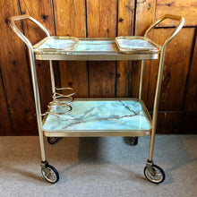 Load image into Gallery viewer, Vintage Marble Effect 2 Tier Drinks Trolley with Bottle Holders and Trays
