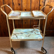 Load image into Gallery viewer, Vintage Marble Effect 2 Tier Drinks Trolley with Bottle Holders and Trays