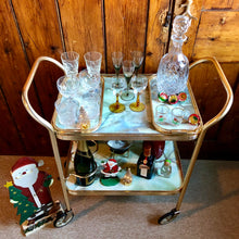 Load image into Gallery viewer, Vintage Marble Effect 2 Tier Drinks Trolley with Bottle Holders and Trays