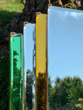 Load image into Gallery viewer, Stunning Large 1930’s Art Deco Odeon Fan Mirror With Green & Amber Coloured Glass Panels