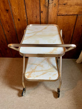 Load image into Gallery viewer, 1970’s Marble Effect 2 Tiered Collapsible Drinks Trolley