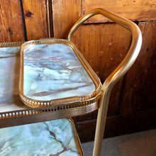 Load image into Gallery viewer, Vintage Marble Effect 2 Tier Drinks Trolley with Bottle Holders and Trays