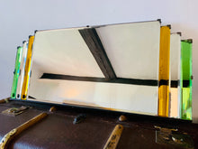 Load image into Gallery viewer, Stunning Large 1930’s Art Deco Odeon Fan Mirror With Green & Amber Coloured Glass Panels