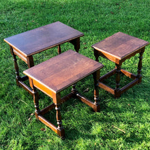 Load image into Gallery viewer, Nest of 3 Heavy Solid Oak Tables