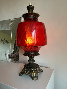 Original Mid-Century Large Carl Falkenstein Lamp, with Cranberry Glass