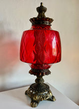 Load image into Gallery viewer, Original Mid-Century Large Carl Falkenstein Lamp, with Cranberry Glass