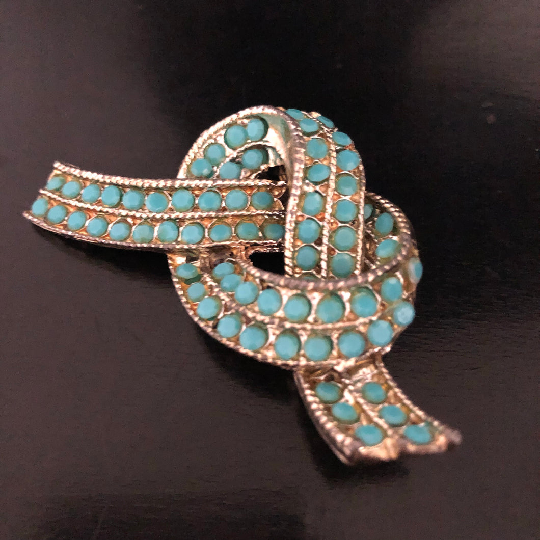 Turquoise & Gold Overhand Knot Brooch