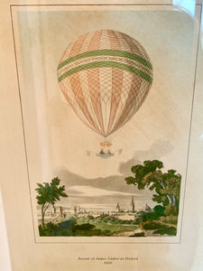 Ascent of James Sadler Hot Air Balloon Lithograph, framed