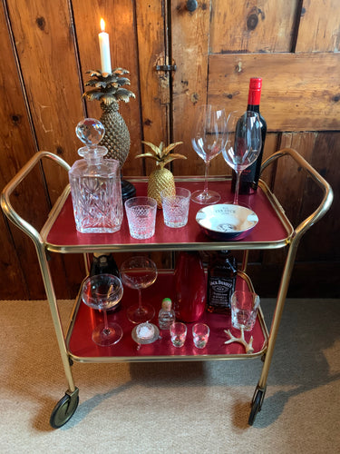 Red 1970’s 2 Tier Drinks Trolley