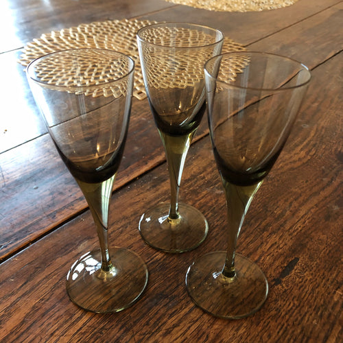 Elegant Long Stem Smoked Glass Liqueur Glasses