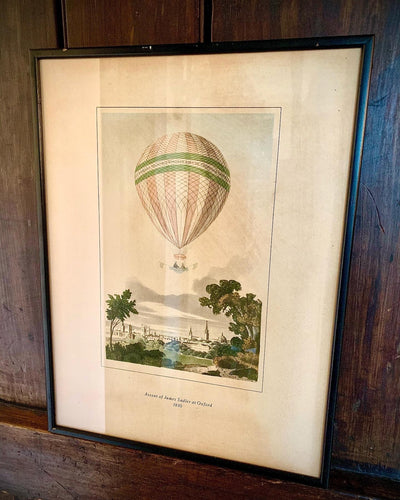 Ascent of James Sadler Hot Air Balloon Lithograph, framed