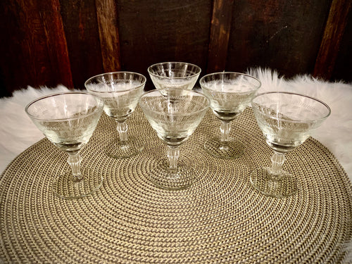 Stunning collection of 6 liqueur glasses with Greek Key detail