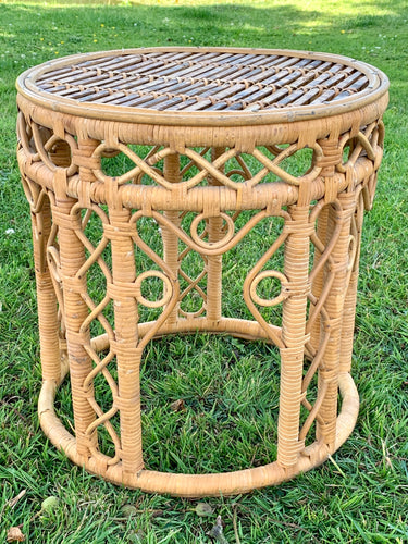 Vintage Bamboo and Wicker Stool / Side Table